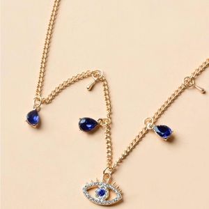 All seeing eye/ Evil Eye 🧿 Necklace with blue, gold and silver